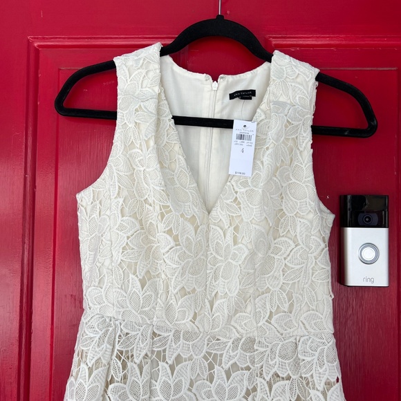 Ann Taylor New White Tank Top Dress Women's 4 Lace Wedding Summer Spring Flowers - Picture 4 of 9